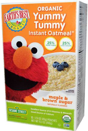 Organic Yummy Tummy Instant Oatmeal, Maple & Brown Sugar, 10 Pouches, 1.51 oz (43 g) Each by Earths Best-Barns Hälsa, Barnmat, Babyfodring, Barnflingor