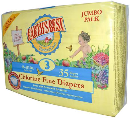 TenderCare, Chlorine Free Diapers, Size 3, 16-28 lbs, 35 Diapers by Earths Best-Barns Hälsa, Diapering, Engångsblöjor