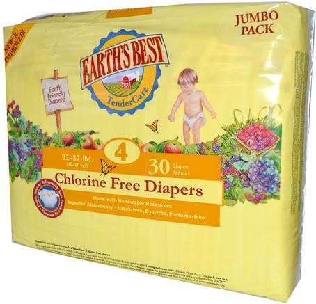 TenderCare, Chlorine Free Diapers, Size 4, 22-37 lbs, 30 Diapers by Earths Best-Barns Hälsa, Diapering, Engångsblöjor