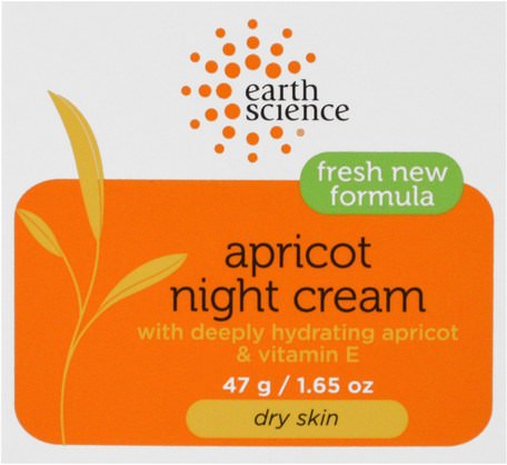 Apricot Night Cream, 1.65 oz (47 g) by Earth Science-Hälsa, Hud, Nattkrämer, Skönhet, Ansiktsvård, Hudtyp Normal Till Torr Hud