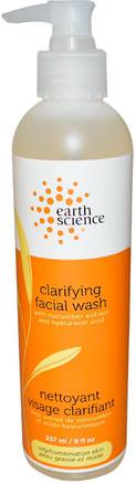 Clarifying Facial Wash, 8 fl oz (237 ml) by Earth Science-Skönhet, Ansiktsvård, Ansiktsrengöring, Hudtyp Combo Till Fet Hud