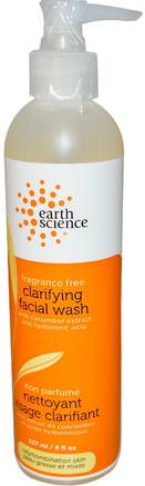 Clarifying Facial Wash, Fragrance Free, 8 fl oz (237 ml) by Earth Science-Skönhet, Ansiktsvård, Ansiktsrengöring, Hudtyp Combo Till Fet Hud