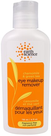 Eye Makeup Remover, Chamomile & Green Tea, Fragrance Free, 4 fl oz (118 ml) by Earth Science-Skönhet, Ansiktsvård, Ansiktsrengöring, Bad, Sminkborttagare