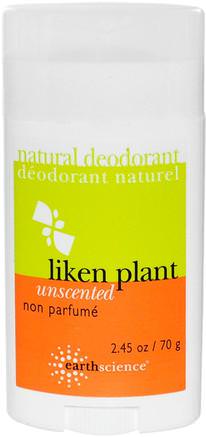 Natural Deodorant, Liken Plant, Unscented, 2.5 oz (70 g) by Earth Science-Bad, Skönhet, Deodorant