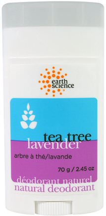 Natural Deodorant, Tea Tree, Lavender, 2.45 oz (70 g) by Earth Science-Bad, Skönhet, Deodoranta Kvinnor