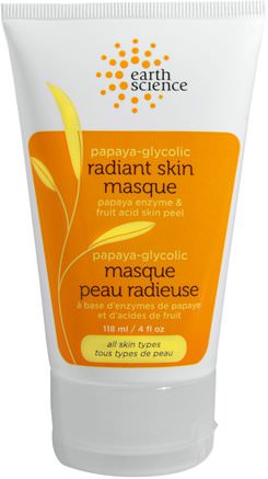 Radiant Skin Masque, Papaya-Glycolic, 4 fl oz (118 ml) by Earth Science-Skönhet, Ansiktsvård, Hud, Ansiktsmasker, Socker, Fruktmasker