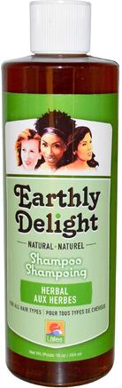 Natural Shampoo, For All Hair Types, Herbal, 16 fl oz (454 ml) by Earthly Delight-Bad, Skönhet, Hår, Hårbotten, Schampo, Balsam, Lafes Naturlig Kroppsvård