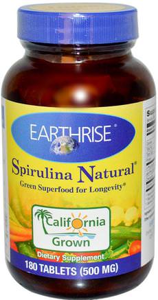 Spirulina Natural, 500 mg, 180 Tablets by Earthrise-Sverige