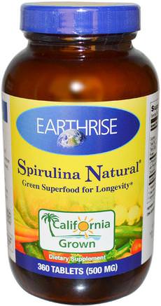 Spirulina Natural, 500 mg, 360 Tablets by Earthrise-Kosttillskott, Spirulina