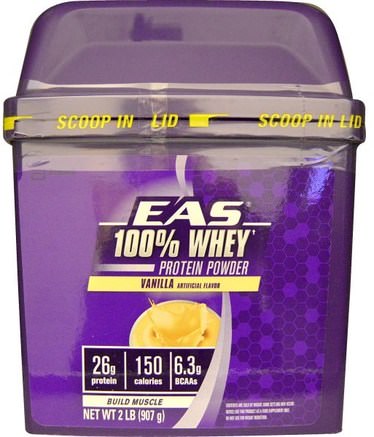100% Whey Protein Powder, Vanilla, 2 lb (907 g) by EAS-Kosttillskott, Vassleprotein, Sport