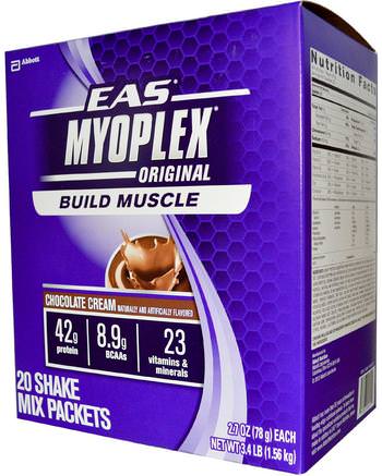 Myoplex, Original Shake Mix, Chocolate Cream, 20 Packets, 2.7 oz (78 g) Each by EAS-Sport, Muskel, Protein Skakningar