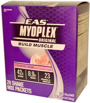 MyoPlex, Original, Shake Mix, Strawberry Cream, 20 Packets, 2.7 oz (78 g) Each by EAS-Sport, Muskel, Protein Skakningar