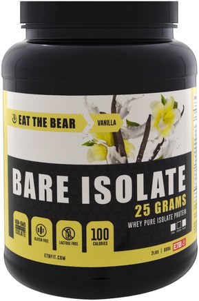 Bare Isolate, Whey Pure Protein Isolate, Vanilla, 2 lbs (908 g) by Eat the Bear-Sport, Kosttillskott, Vassleprotein