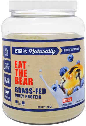 Grass-Fed Whey Protein, Blueberry Muffin, 1.55 lbs (704 g) by Eat the Bear-Sport, Kosttillskott, Vassleprotein
