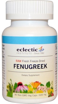 Fenugreek, 600 mg, 90 Non-GMO Veggie Caps by Eclectic Institute-Hälsa, Blodsockerstöd, Fenegreek
