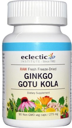 Ginkgo Gotu Kola, 275 mg, 90 Non-GMO Veggie Caps by Eclectic Institute-Hälsa, Kvinnor, Åderbråck, Gotu Kola, Örter, Ginkgo Biloba