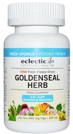 Goldenseal Herb, Raw, 300 mg, 100 Non-GMO Veg Caps by Eclectic Institute-Örter, Goldenseal Ört
