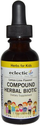 Herbs For Kids, Compound Herbal Biotic, Lemon-Lime Flavored, 1 fl oz (30 ml) by Eclectic Institute-Barns Hälsa, Barns Naturläkemedel