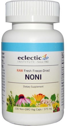 Noni, 375 mg, 100 Non GMO Veggie Caps by Eclectic Institute-Örter, Noni Juice Extrakt, Noni Kapslar