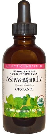 Organic Ashwagandha, 2 fl oz (60 ml) by Eclectic Institute-Örter, Ashwagandha Medania Somnifera, Adaptogen