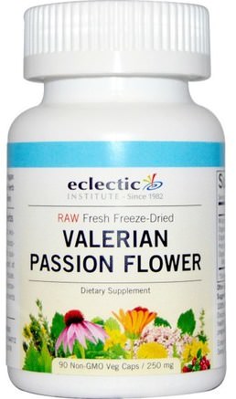 Valerian Passion Flower, 250 mg, 90 Non-GMO Veggie Caps by Eclectic Institute-Kosttillskott, Sömn