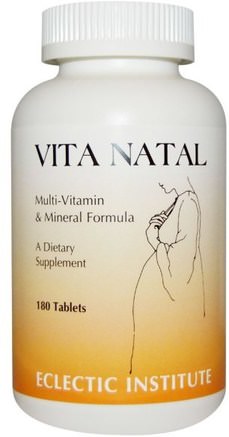 Vita Natal, Multi-Vitamin & Mineral Formula, 180 Tablets by Eclectic Institute-Vitaminer, Prenatala Multivitaminer