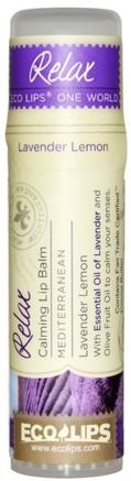 Calming Lip Balm, Relax, Lavender Lemon.25 oz (7 g) by Eco Lips One World-Bad, Skönhet, Läppvård, Läppbalsam