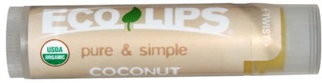 Lip Balm, Coconut.15 oz (4.25 g) by Eco Lips Pure & Simple-Bad, Skönhet, Läppvård, Läppbalsam