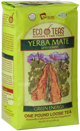 Yerba Mate Pure Leaf Loose Tea, Green Energy, Unsmoked, 16 oz (454 g) by Eco Teas-Mat, Örtte, Yerba Mate