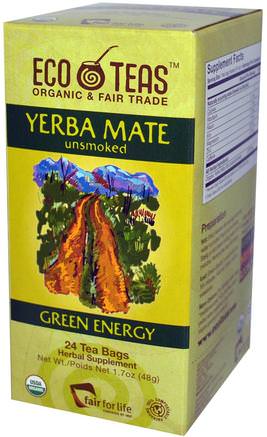 Yerba Mate, Unsmoked, Green Energy, 24 Tea Bags, 1.7 oz (48 g) by Eco Teas-Mat, Örtte, Yerba Mate