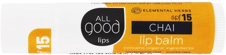 All Good Lip, Lip Balm, SPF 15, Chai, 4.25 g by All Good Products-Bad, Skönhet, Läppvård, Läppbalsam