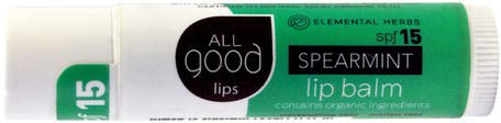 All Good Lips, Lip Balm, SPF 15, Spearmint, 4.25 g by All Good Products-Bad, Skönhet, Läppvård, Läppbalsam