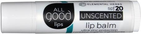 All Good Lips, Lip Balm, SPF 20, Unscented, 4.25 g by All Good Products-Bad, Skönhet, Läppvård, Läppbalsam
