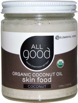 Organic Coconut Oil, Skin Food, Coconut, 7.5 fl oz (222 ml) by All Good Products-Bad, Skönhet, Kokosnötolja