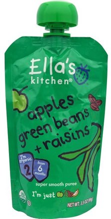 Apples Green Beans + Raisins, Super Smooth Puree, 3.5 oz (99 g) by Ellas Kitchen-Barns Hälsa, Barn Mat, Baby Matning, Mat