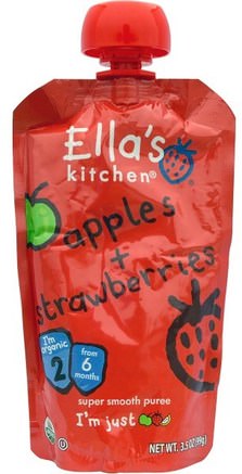 Apples + Strawberries, Super Smooth Puree, Stage 2, 3.5 oz (99 g) by Ellas Kitchen-Barns Hälsa, Barn Mat, Baby Matning, Mat