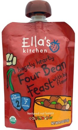 Hugely Hearty, Four Bean Feast, 4.5 oz (127 g) by Ellas Kitchen-Barns Hälsa, Barn Mat, Baby Matning, Mat