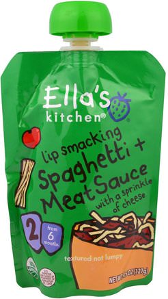 Lip Smacking Spaghetti + Meat Sauce with a Sprinkle of Cheese, Stage 2, 4.5 oz (127 g) by Ellas Kitchen-Barns Hälsa, Barn Mat, Baby Matning, Mat