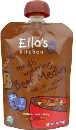 Mouth Watering Beef Medley, Beef with Vegetables + Potatoes, 4.5 oz (127 g) by Ellas Kitchen-Barns Hälsa, Barn Mat, Baby Matning, Mat