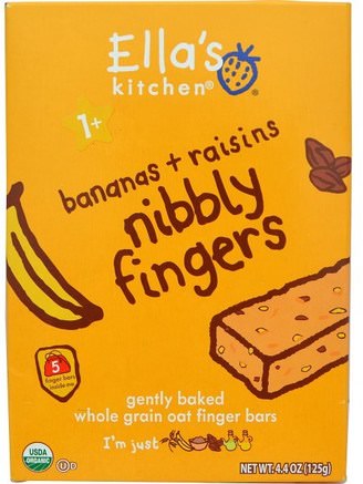 Nibbly Fingers, Bananas + Raisins, 5 Bars, 4.4 oz (8 g) Each by Ellas Kitchen-Barns Hälsa, Babyfodring, Baby Snacks Och Fingermat, Kakor Med Barnkakor, Barnmat