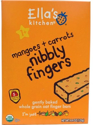 Nibbly Fingers, Mangoes + Carrots, 5 Bars, 4.4 oz (125 g) by Ellas Kitchen-Barns Hälsa, Babyfodring, Baby Snacks Och Finger Mat, Småbarnsmad, Barn Mat