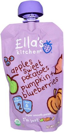 Organic Super Smooth Puree, Apples, Sweet Potatoes, Pumpkin + Blueberries, 3.5 oz (99 g) by Ellas Kitchen-Barns Hälsa, Barn Mat, Baby Matning, Mat