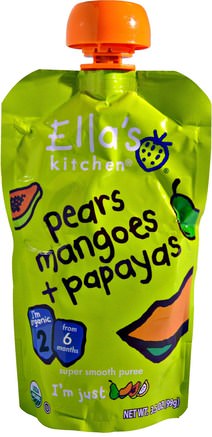 Super Smooth Puree, Organic Pears Mangoes + Papayas, 3.5 oz (99 g) by Ellas Kitchen-Barns Hälsa, Barn Mat, Baby Matning, Mat