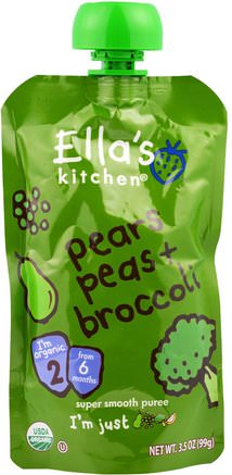 Super Smooth Puree, Pears, Peas + Broccoli, 3.5 oz (99 g) by Ellas Kitchen-Barns Hälsa, Barn Mat, Baby Matning, Mat