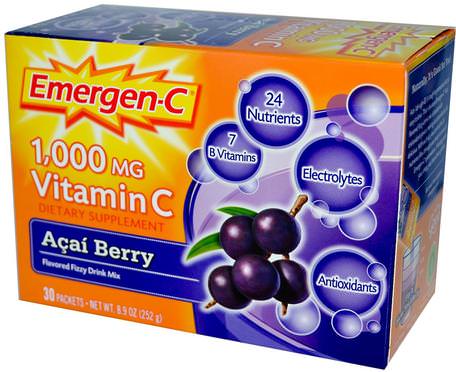 1.000 mg Vitamin C, Acai Berry, 30 Packets, 8.4 g Each by Emergen-C-Vitaminer, Vitamin C