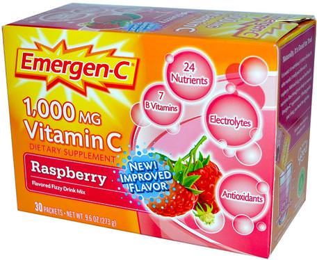1.000 mg Vitamin C, Raspberry, 30 Packets, 9.1 g Each by Emergen-C-Vitaminer, Vitamin C