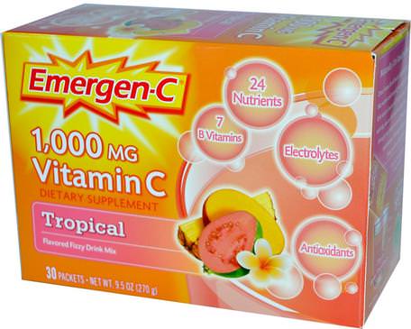1.000 mg Vitamin C, Tropical, 30 Packets, 9.0 g Each by Emergen-C-Vitaminer, Vitamin C