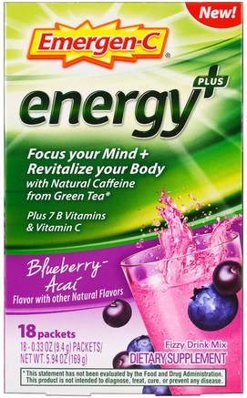 Energy Plus, Blueberry Acai, 18 Packets, 0.33 oz (9.4 g) Each by Emergen-C-Vitaminer, Vitamin C
