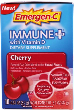 Immune Plus with Vitamin D, Cherry, 10 Packets, 0.31 oz (8.7 g) Each by Emergen-C-Vitaminer, Vitamin D3