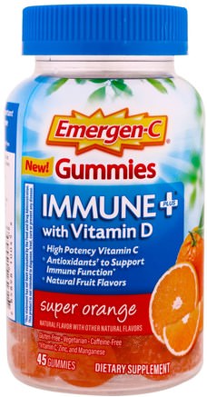 Immune Plus with Vitamin D Gummies, Super Orange, 45 Gummies by Emergen-C-Vitaminer, Vitamin D3